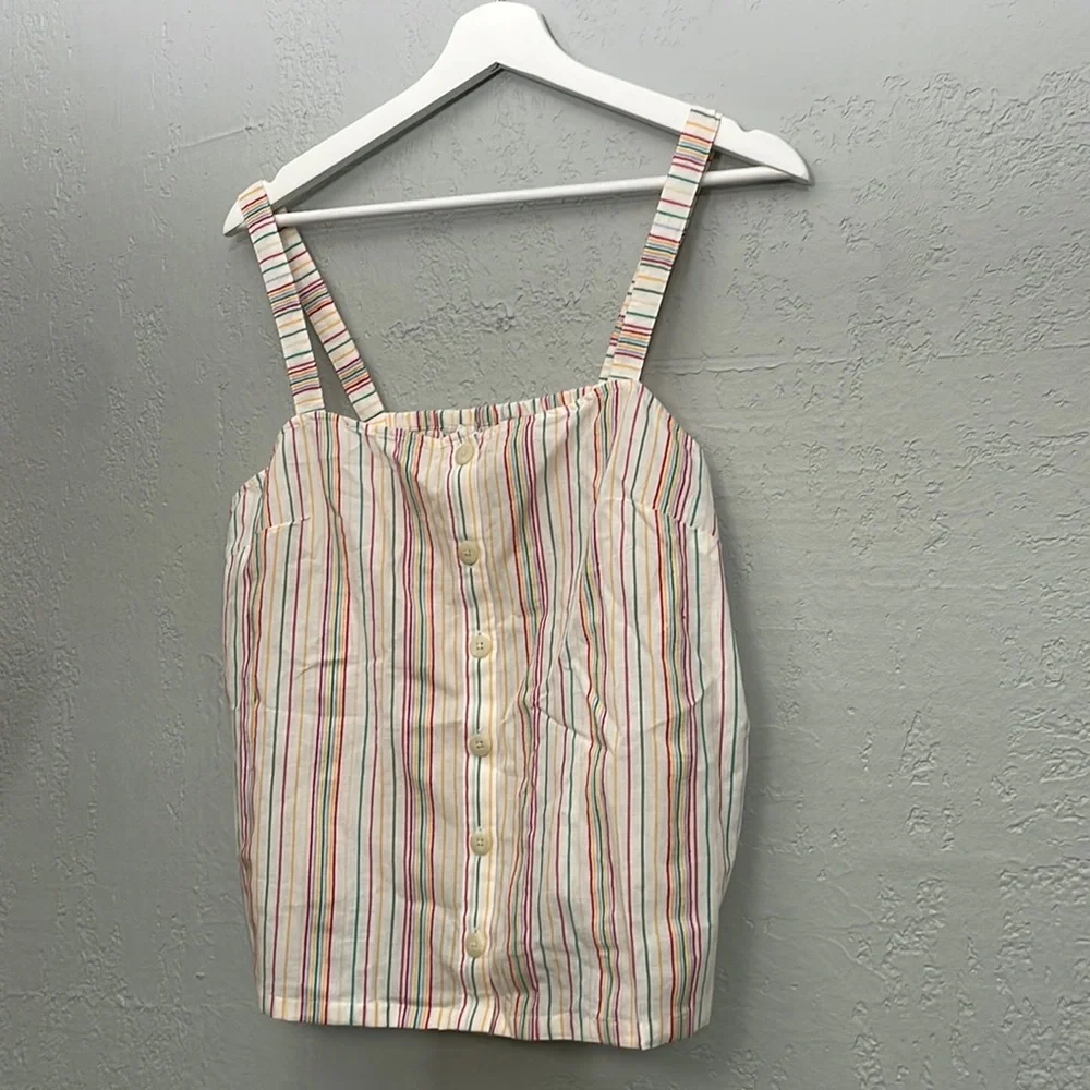 NWT MADEWELL Rainbow Stripes Cami Top Tank Button Front L8458_4